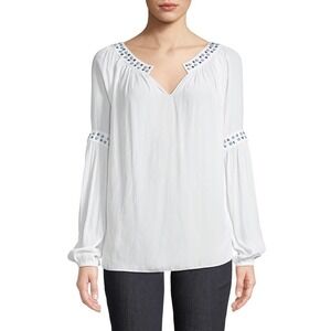 Ramy Brook Wyatt Studded Detail Top Size Small S Ivory Semi Sheer